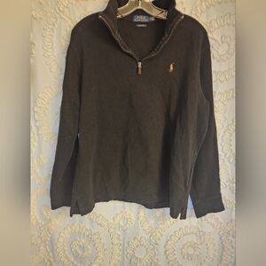POLO RALPH LAUREN Men’s Estate-Rib Quarter-Zip Pullover black logo Size M preppy